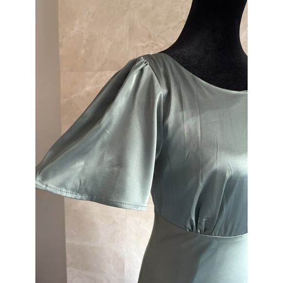 Baltic Born Sage Green Satin Midi Dress Small Wedding Guest Bridesmaid Softgirl - Picture 7 of 11